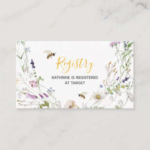 Een beetje Honey Bee Wildflower Baby shower Regist Informatiekaartje