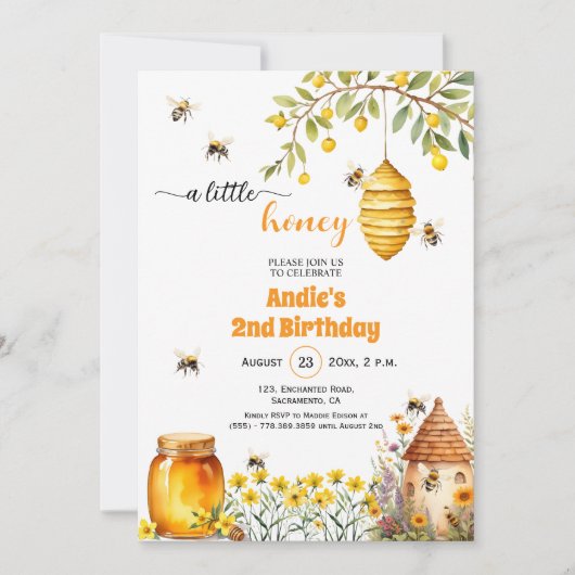 Een beetje honing 2e verjaardag uitnodiging (Voorkant)