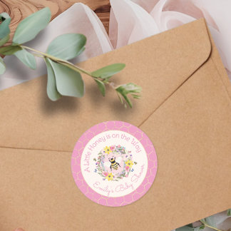Een beetje honing is op komst Roze babyshower Ronde Sticker