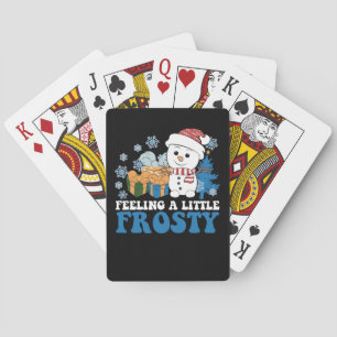 Een beetje ijzig sneeuwman sneeuwkerst voelen pokerkaarten