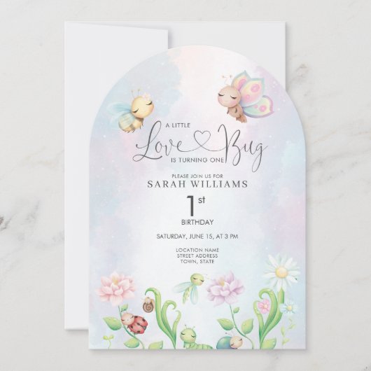 Een beetje Liefde Bug Waterverf Meisje 1e Verjaard Kaart (Voorkant)
