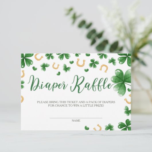 Een beetje Lucky Charm Baby shower Luier Raffle Informatiekaartje (Staand voorkant)