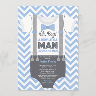 Een beetje Man Baby shower Invitation, Blauw & Gri Kaart