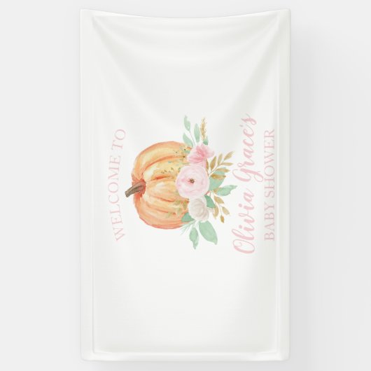 Een beetje pompoen Baby shower roze bloemig Spandoek (Verticaal)