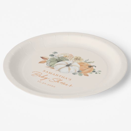 Een beetje pompoen bloemenboho rustiek Baby shower Papieren Bordje (Gekanteld)