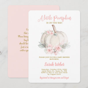 Een beetje pompoen blozen roze herfst baby shower  kaart