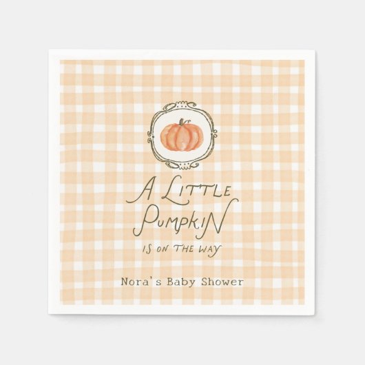 Een beetje pompoen grillige gingham Baby shower Servet (Voorkant)