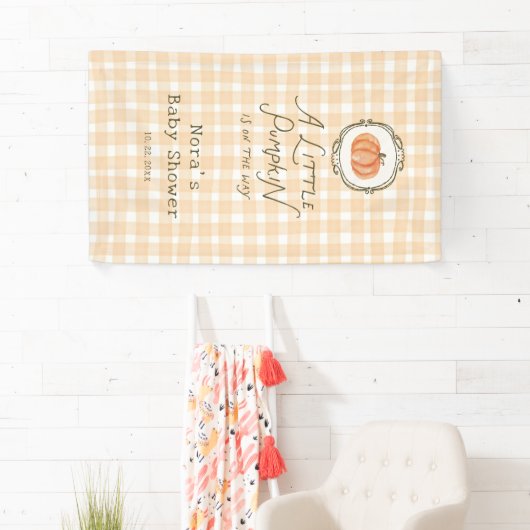 Een beetje pompoen grillige gingham Baby shower Spandoek (Insitu)