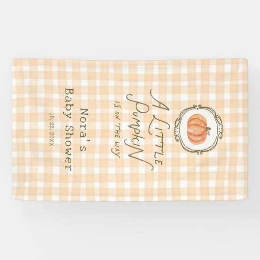 Een beetje pompoen grillige gingham Baby shower Spandoek (Horizontaal)