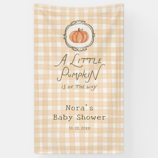 Een beetje pompoen grillige gingham Baby shower Spandoek (Verticaal)