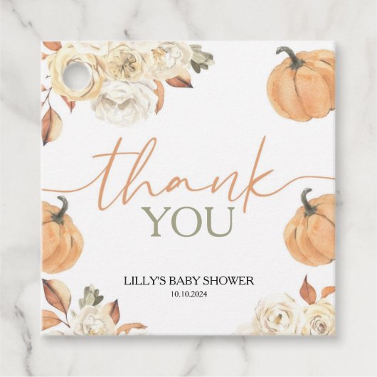 Een beetje pompoen Herfst Baby shower vierkant Bedankjes Labels (Voorkant)