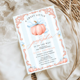 Een beetje pompoen Herfst Blue Bow Boy Baby shower Kaart