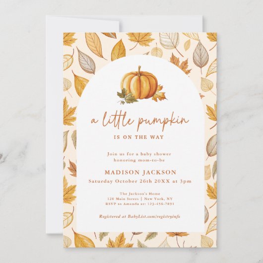 Een beetje pompoen Herfst gebladerte booguitnodigi Kaart (Voorkant)