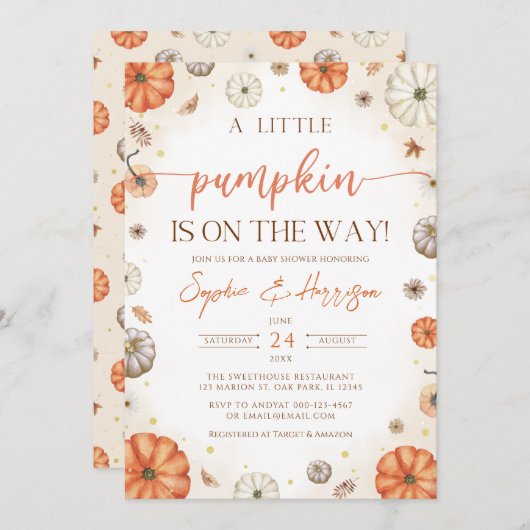 Een beetje pompoen herfst Herfst Baby shower in Kaart (Voorkant / Achterkant)