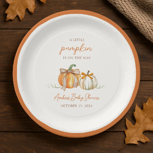 Een beetje pompoen is onderweg! Herfst Baby shower Papieren Bordje