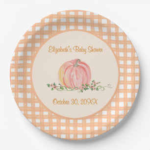 Een beetje pompoen is op weg naar het Baby shower Papieren Bordje