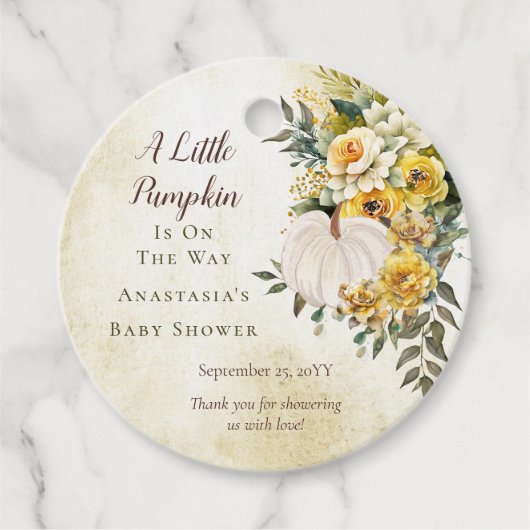 Een beetje pompoen oogst gouden bloemig Baby showe Bedankjes Labels (Voorkant)