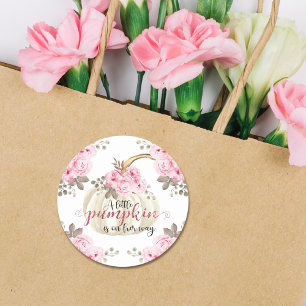 Een beetje pompoen roze bloemige glitter ronde sticker