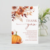 Een beetje pompoen Rusty Bourgogne Floral Baby sho Bedankkaart (Staand voorkant)