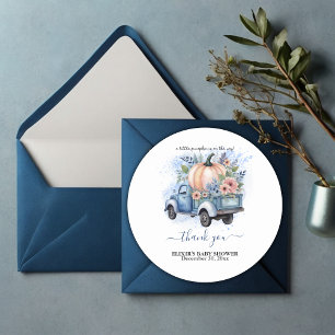 Een beetje pompoen truck blauw Waterverf Baby show Ronde Sticker
