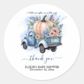 Een beetje pompoen truck blauw Waterverf Baby show Ronde Sticker (Voorkant)