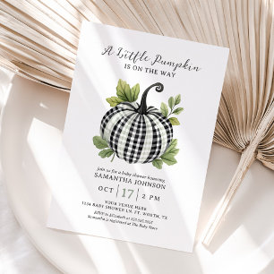 Een beetje Pumpkin Gingham Baby shower Kaart