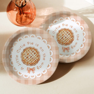 Een beetje schattig Pie gingham Bow baby shower Papieren Bordje