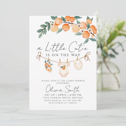 Een beetje schattig Sinaasappel Gingham Citrus Bab Kaart (Staand voorkant)