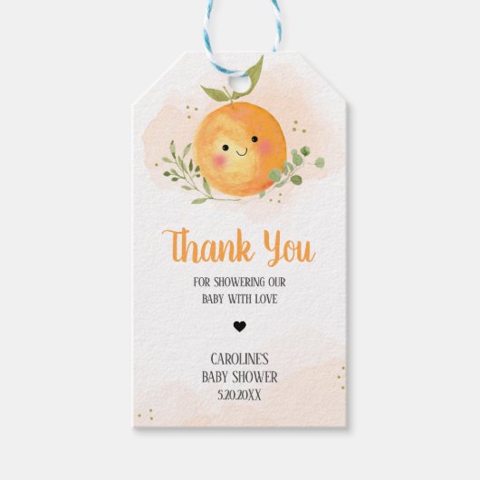 Een beetje schattige citrus Oranje Baby shower gun Cadeaulabel (Voorkant)