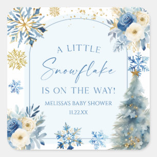 Een beetje sneeuwvlok blauw winter Baby shower Vierkante Sticker