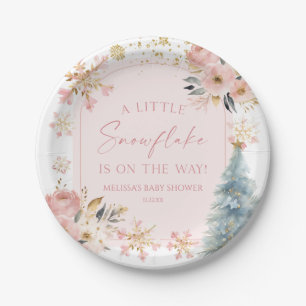 Een beetje sneeuwvlok roze winter Baby shower Papieren Bordje