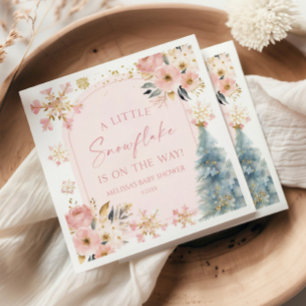 Een beetje sneeuwvlok roze winter Baby shower Servet