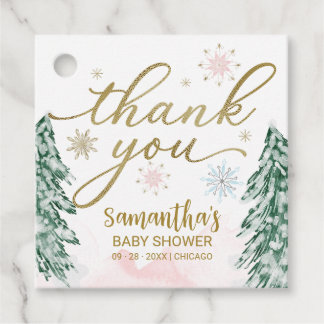 Een beetje sneeuwvlokken Baby shower Roze Dank je Bedankjes Labels