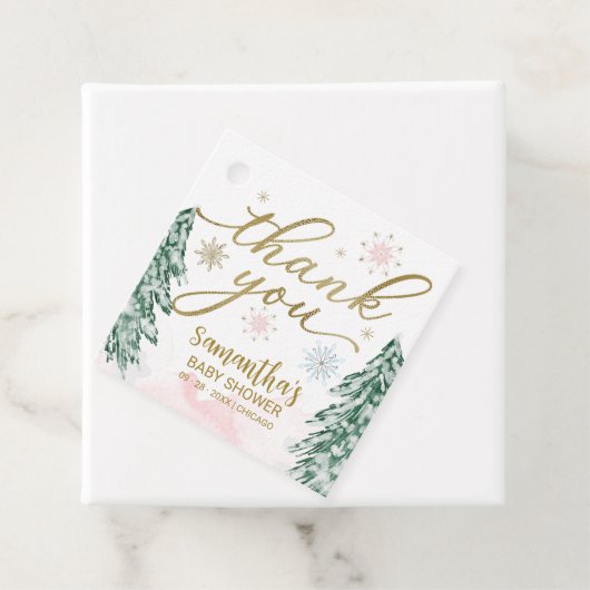 Een beetje sneeuwvlokken Baby shower Roze Dank je Bedankjes Labels (In situ)