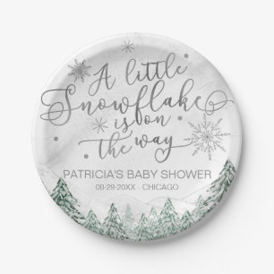Een beetje Snowflake Grey Baby shower Papieren Bordje
