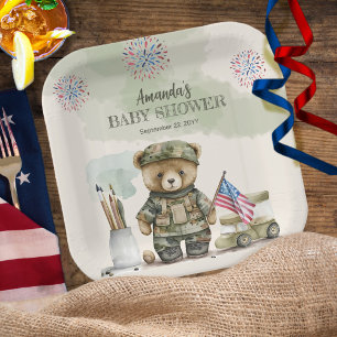 Een beetje soldaat jongen teddybeer Baby shower Papieren Bordje