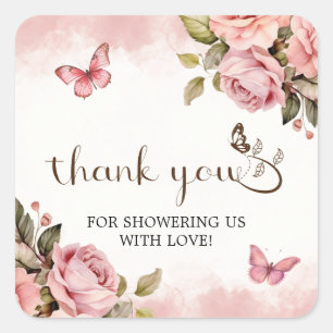Een beetje vlinder Baby shower dank je Vierkante Sticker