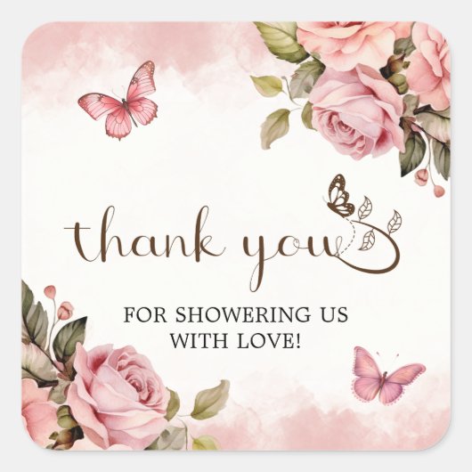 Een beetje vlinder Baby shower dank je Vierkante Sticker (Voorkant)