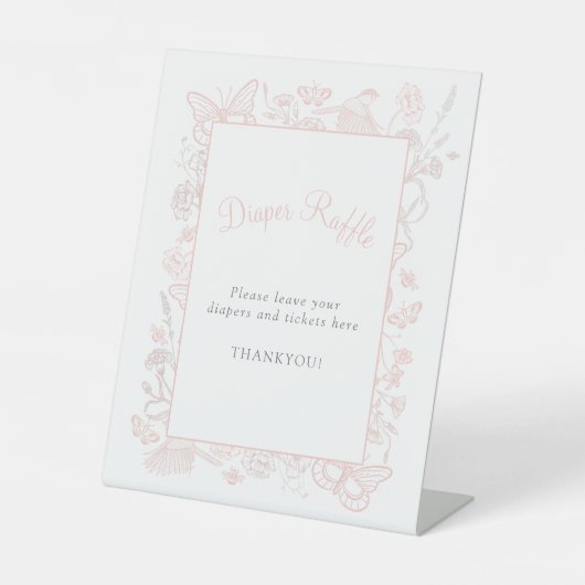 Een beetje vlinderroze Baby shower luier Raffle Reclamebord Met Voetstuk (Voorkant)