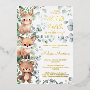 Een beetje Wild One Woodland Baby Boy Shower Folie Uitnodiging