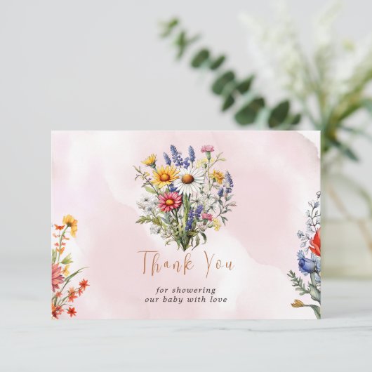 Een beetje Wildflower Boho Natuur Meisje Baby show Bedankkaart (Staand voorkant)