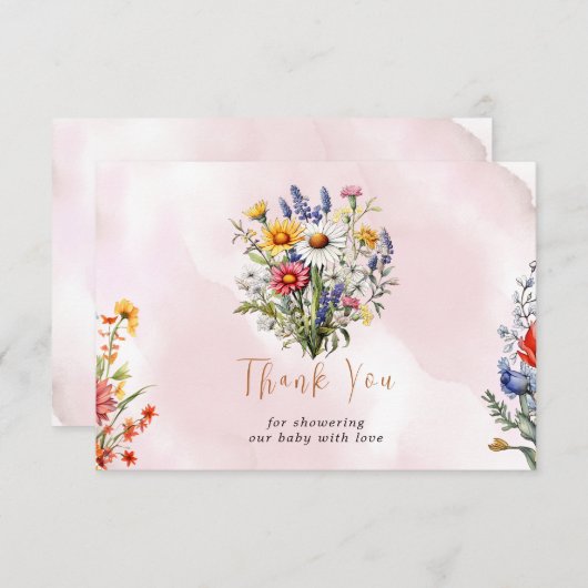 Een beetje Wildflower Boho Natuur Meisje Baby show Bedankkaart (Voorkant / Achterkant)