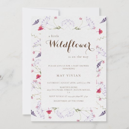 Een beetje Wildflower kalligrafie Baby shower Kaart (Voorkant)