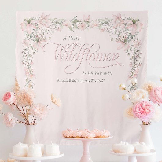 Een beetje wildflower thema baby meisje douche wandkleed