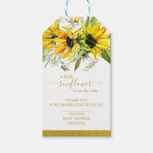 Een beetje zonnebloem baby shower cadeaulabel (Voorkant)