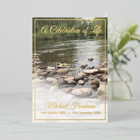 Een begrafenismonument 'Viering van het leven' Joo Folie Uitnodiging (Staand Voorkant)