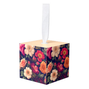 Een behang met een bloemmotief kubus ornament