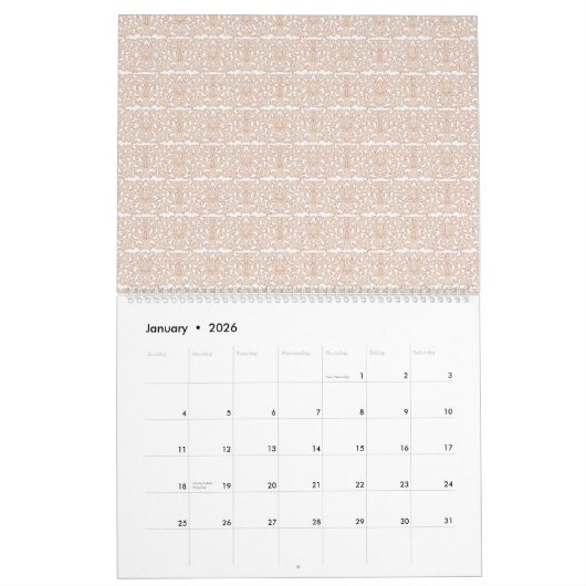 Een beige en wit geruit patroon op een witte achte kalender (Jan 2026)