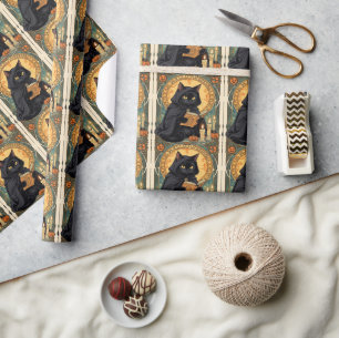 Een bekende zwarte kat en paddestoelen Halloween 1 Cadeaupapier