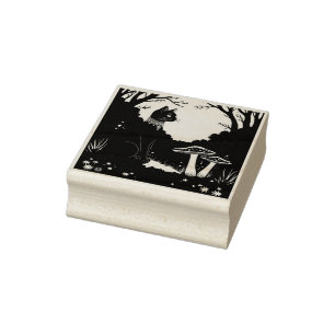 Een bekende zwarte kat en paddestoelen Halloween 1 Rubberstempel